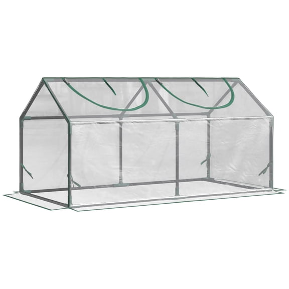 Outdoor Lighting Outsunny 4' x 2' x 2' Portable Mini Greenhouse, Small Greenhouse with PVC Cover, Roll-up Zippered Windows for Indoor, Outdoor Garden, Clear,Outdoor String Lights