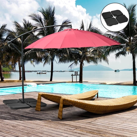 Outdoor Lighting Outsunny HDPE Material Patio Umbrella Base Weights Sand Filled up to 175 Lb. for Any Offset Umbrella Base | 4-Piece, Water or Sand Filled, All-Weather, Black (Square),Outdoor String