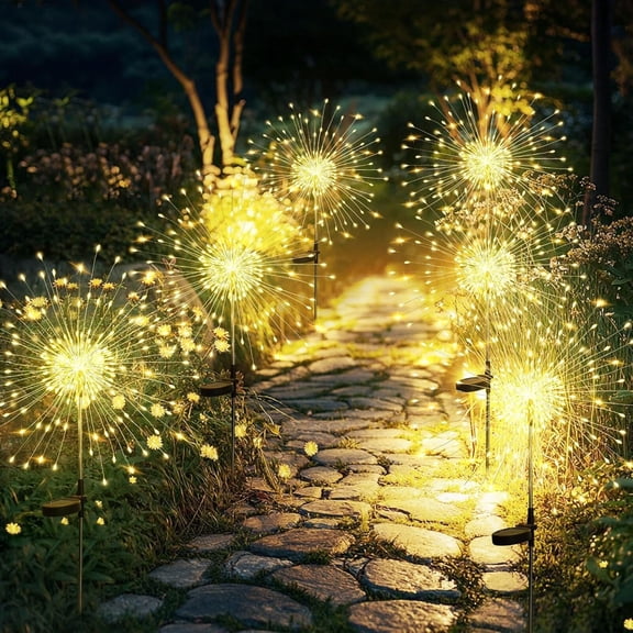 Outdoor Lights 200 LED Multi Pack, Outdoor Solar Lights Firework for Christmas Outside Fairy Firework Decorative for Yard Pathway Flower Bed Planter Balcony Patio Fence Decor (Warm White)