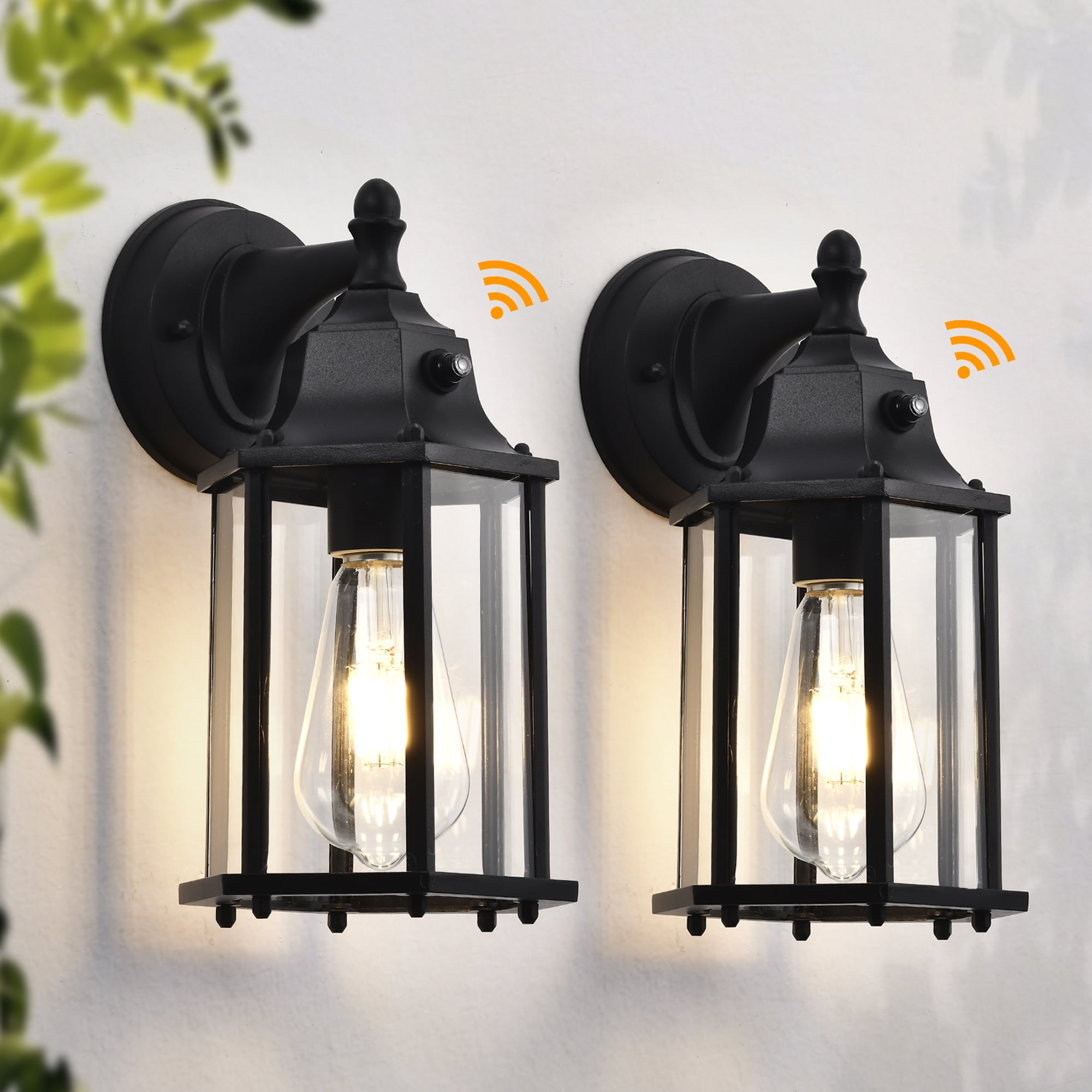 Dusk to Dawn Outdoor Wall Sconce Light Fixture 2 Pack, Waterproof Black Porch Light, Hardwired Exterior Wall Mount Lantern for Garage Entryway Patio