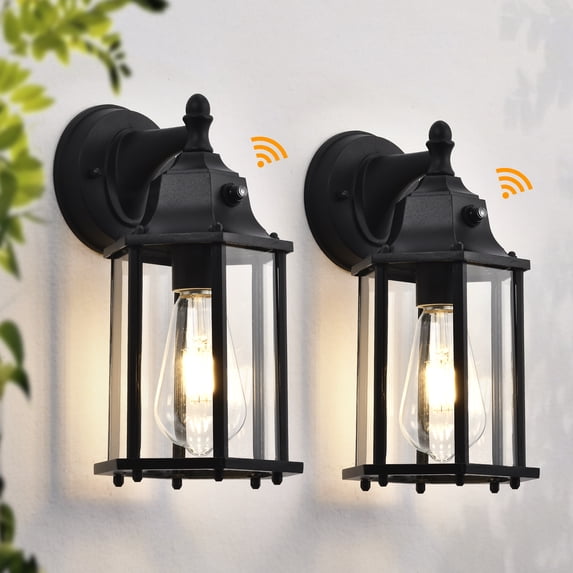Dusk to Dawn Outdoor Wall Sconce Light Fixture 2 Pack, Waterproof Black Porch Light, Hardwired Exterior Wall Mount Lantern for Garage Entryway Patio