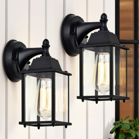 Outdoor Wall Sconce 2 Pack, Black Aluminum Anti-Rust Waterproof Porch Lanterns, Exterior Wall Lights for Front Door, Patio, Garage, Entryway