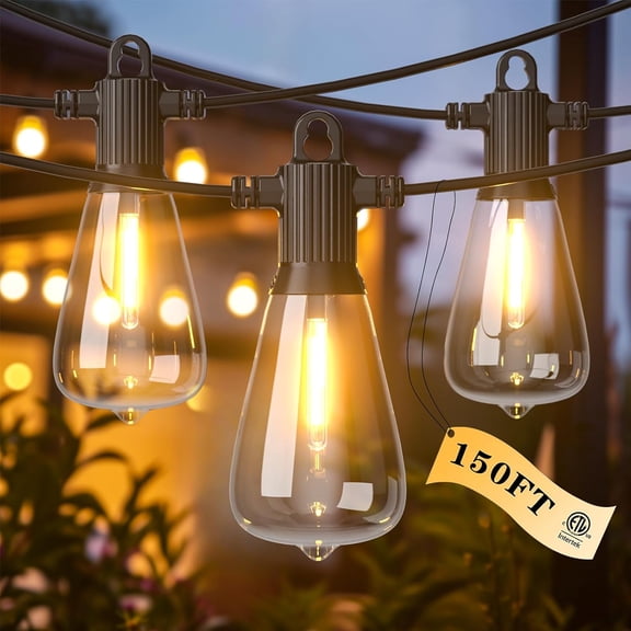 Outdoor Lights String LED Patio Lights: 150FT Waterproof Commercial Grade Vintage String Lights for Outside - 72+3 Shatterproof ST38 Edison Bulbs for Porch Bistro Backyard Cafe (75FTx2)