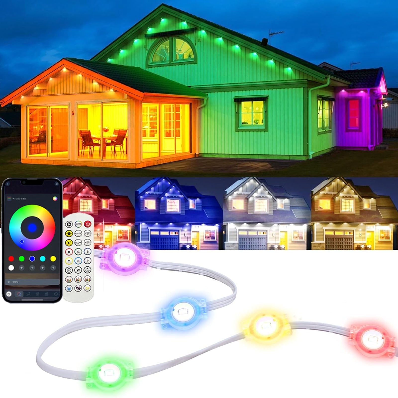 50FT Permanent Outdoor Lights for House, RGB LED Waterproof Christmas Lights Outdoor with Smart APP Remote Control, 25 LEDs Outside Eaves Lighting House Decor for Holiday, Roof, Party, Daily
