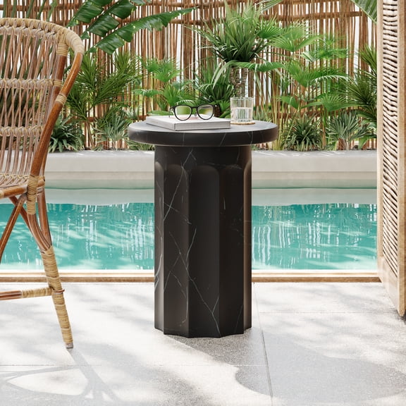 Outdoor Lightweight Concrete Black Marble Side Table Indoor End Table for Living Room Patio Balcony Durable Portable Accent Table