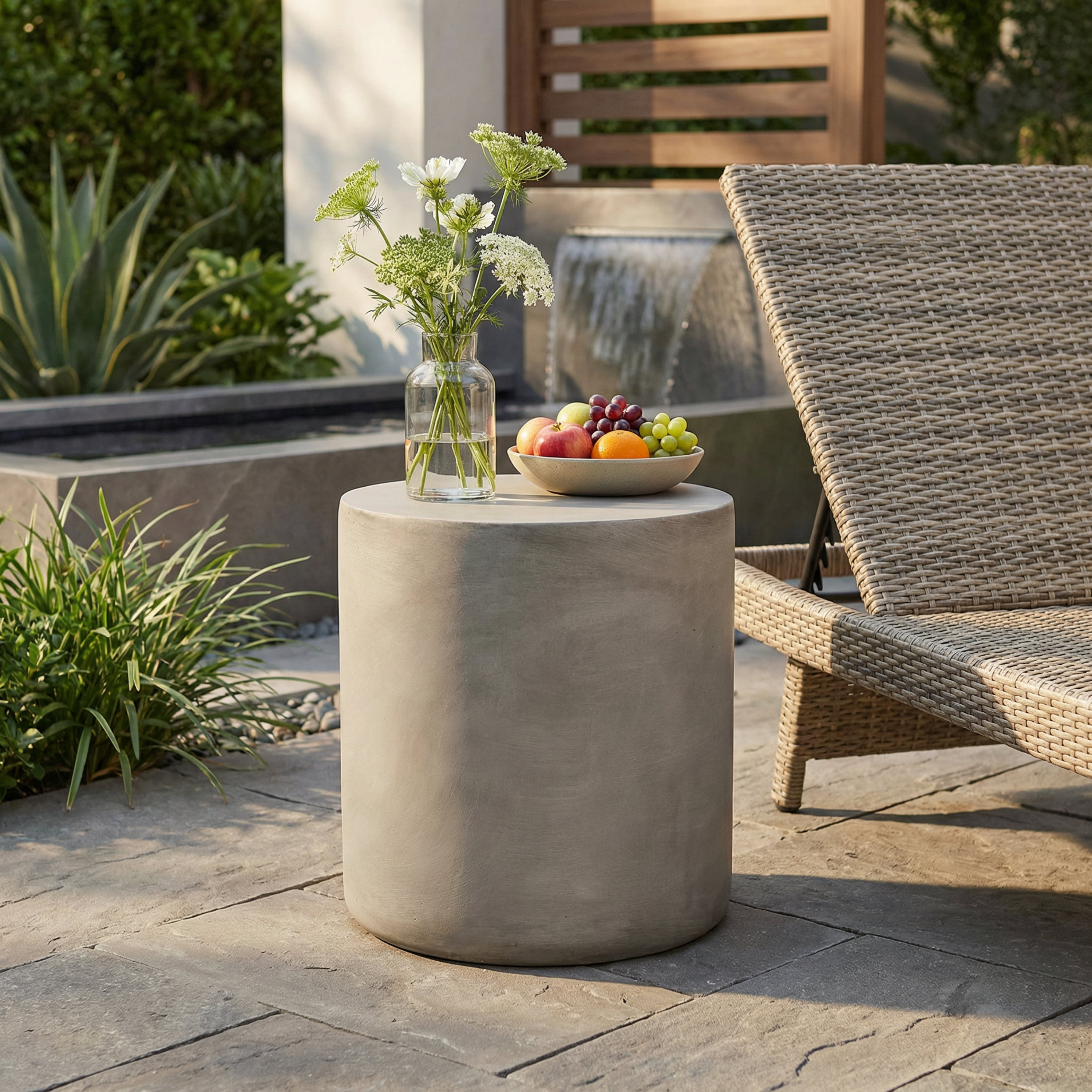 Outdoor Lightweight Concrete End Side Table for Patio Balcony Garden, Light Gray