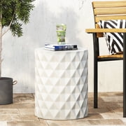 Outdoor Lightweight Concrete , Geometric Design, Functional And , No Assembly, 15.2d X 18.68h, White Color Modern Side Table, Touch, Functional, Assembly Required, 18.68 In High