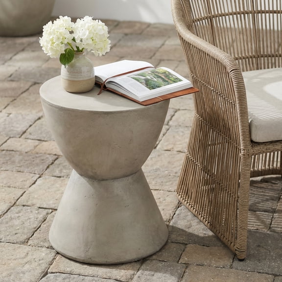 Outdoor Lightweight Concrete Side Table End Table Light Gray