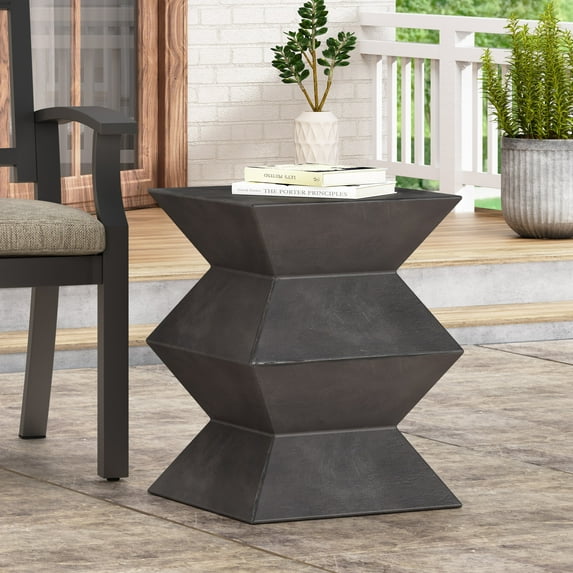 Outdoor Lightweight Concrete Side Table Modern Accent Table Small Tall End Table Ideal for Dorm Room Essentials Stylish Geometric Pedestal Design Natural Solid Wood Look Perfect for Outdoor Spaces