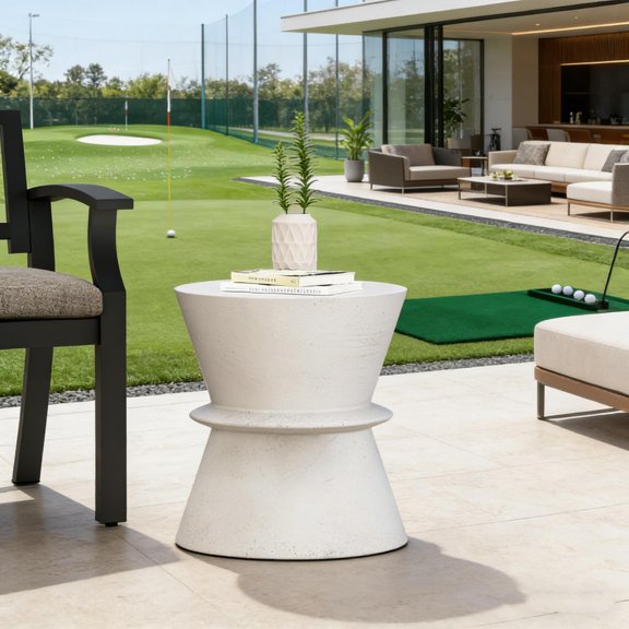 Outdoor Lightweight Concrete Side Table Modern Patio End Table for Backyard, Balcony, Deck