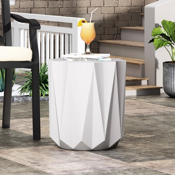 Outdoor Lightweight Table, Concrete, 15.94" Depth, Chic & Functional Design Side Table In Antique White, Square, Stylish, No Assembly