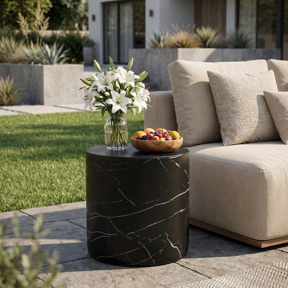 Outdoor Lightweight concrete MGO Side/End Table , Living Room Accent Table,Black Marble
