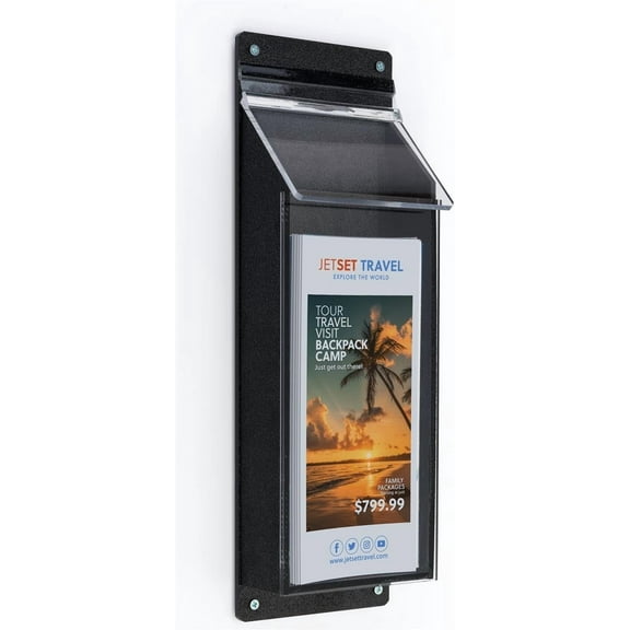 Outdoor Literature Holder 5w x 16h x 2d Clear Acrylic Front with Black ABS Backer Brochure Rack Leaflet Dispenser Has a Single Pocket for Standard Pamphlets