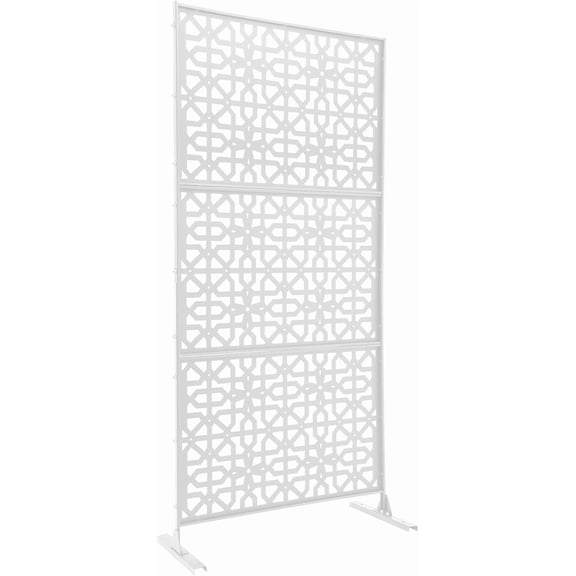 Outdoor Living Privacy Screen, Metal Privacy Screen Outdoor Privacy Screen Fence White Irregular Lines Pattern 35.4" W x 75" H, Privacy Panels Decorative Divider(Irregular Lines Pattern)