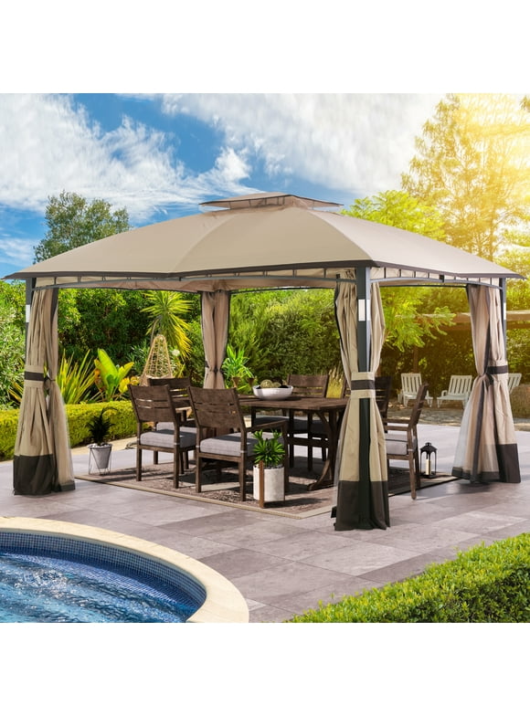 Outdoor Living Spaces 11'x13' With LED Light Softtop Canopy Steel Frame Gazebo