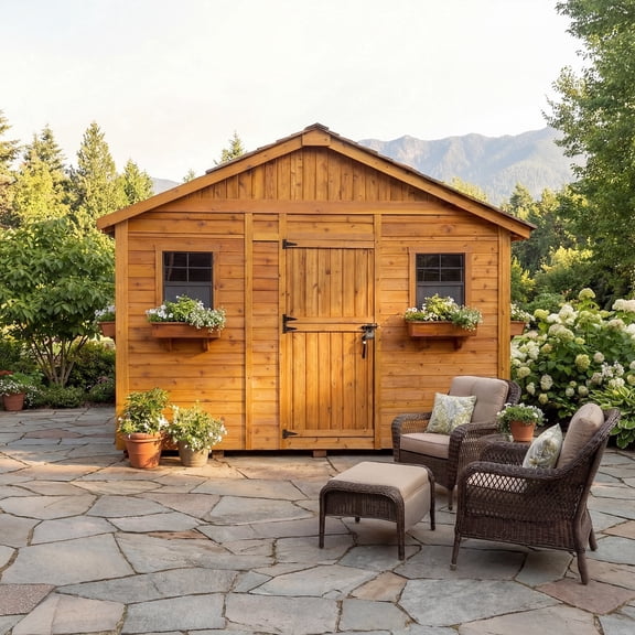 Outdoor Living Today 12x12 Western Red Cedar Sunshed Shed with Metal Roof