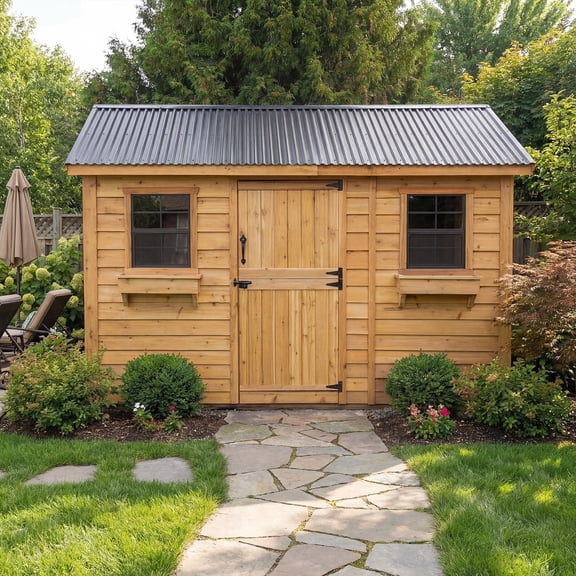 Outdoor Living Today 12x8 Western Red Cedar Cabana Shed with Metal Roof