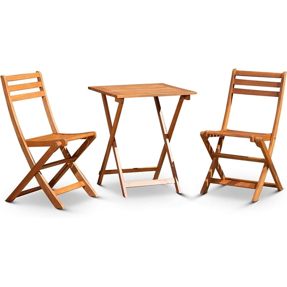 Outdoor Living Twin Lakes 3-Piece Eucalyptus Caf Bistro Set - Natural Oil, Square Table