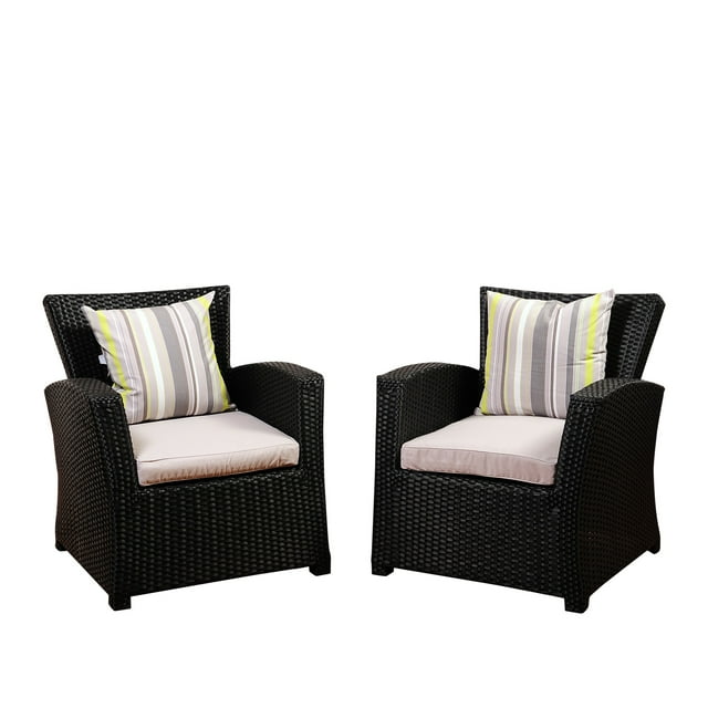Outdoor Living and Style 2-Piece Black Staffordshire Wicker Outdoor Patio Arm Chair Set 32" - Gray