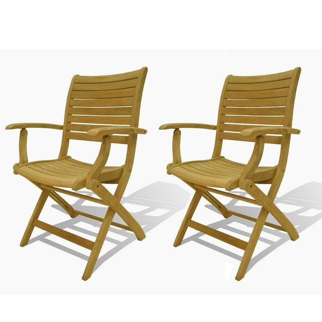 Outdoor Living and Style 2-Piece Brown Dublin Teak Patio Folding Armchair Set 35"