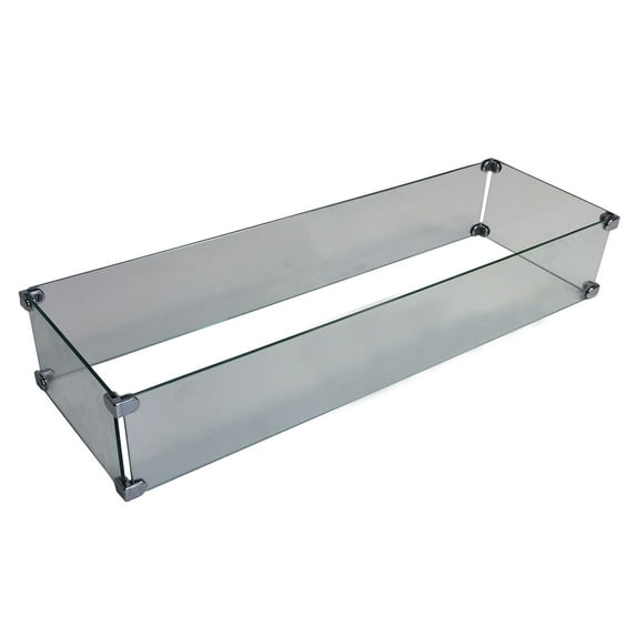 Outdoor Living and Style 34" Clear Rectangular Tempered Glass Wind Blocker Fire Pit Burners