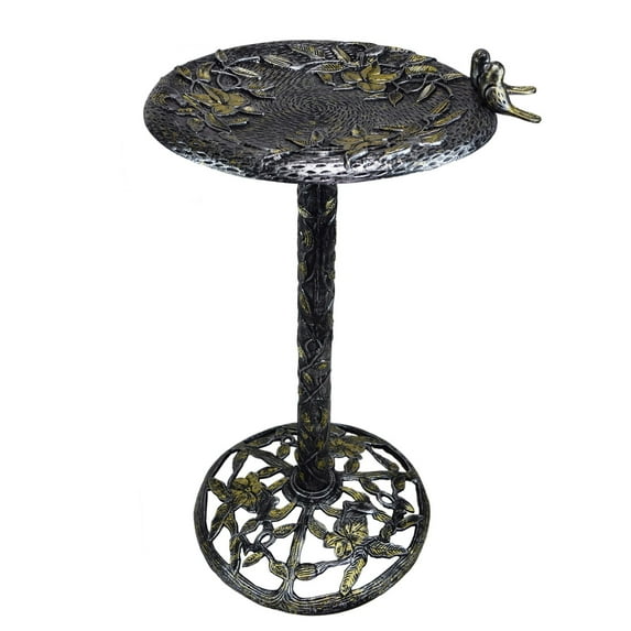 Outdoor Living and Style 34" Silver and Gold Contemporary Handmade Bird Bath with Hummingbird