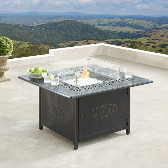 Outdoor Living and Style 42" Black Square Propane Outdoor Fire Table with Wind Blockers