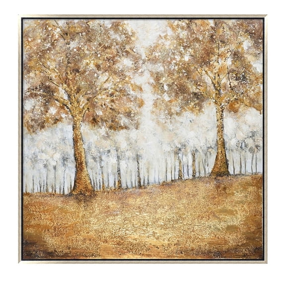 Outdoor Living and Style 42" Champagne Gold and White Square Framed Forest Wall Art