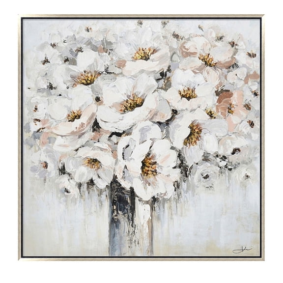 Outdoor Living and Style 42" White and Gray Square Framed Bouquet in Vase Wall Art