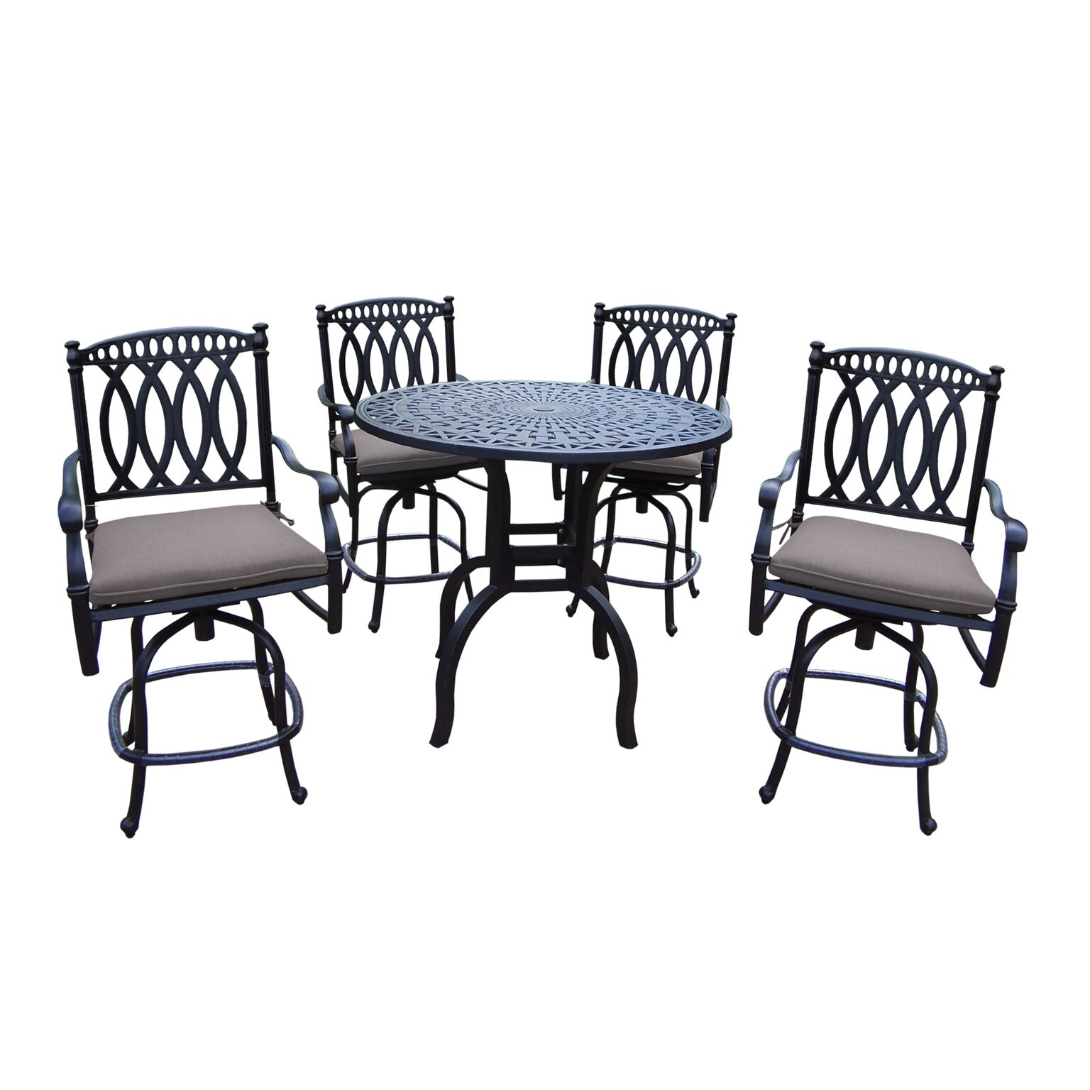 Outdoor Living and Style 5-Piece Black Round Outdoor Patio Bar Set - Gray Cushions - image 1 of 3