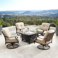 thumbnail image 1 of Outdoor Living and Style 5-Piece Brown and Black Outdoor Patio Square Fire Table with Four Swivel, 1 of 4