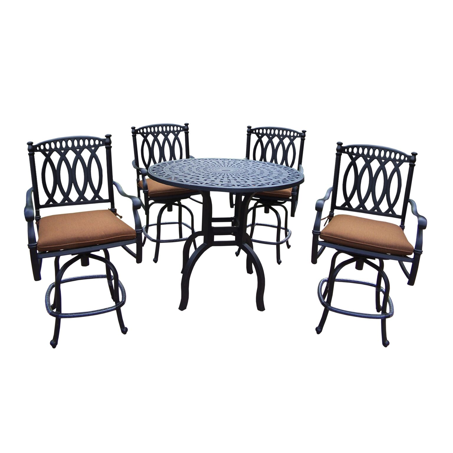 Outdoor Living and Style 5-Piece Charcoal Black Round Outdoor Patio Bar Set - Tan Brown Cushions - image 1 of 3