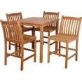 thumbnail image 1 of Outdoor Living and Style 5-Piece Eden Teak Traditional Slatted Back Square Patio Bar Set 46", 1 of 5