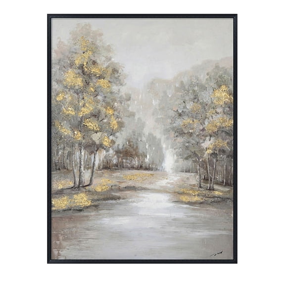 Outdoor Living and Style 50" Gold and Gray Rectangular Framed Trees Wall Art