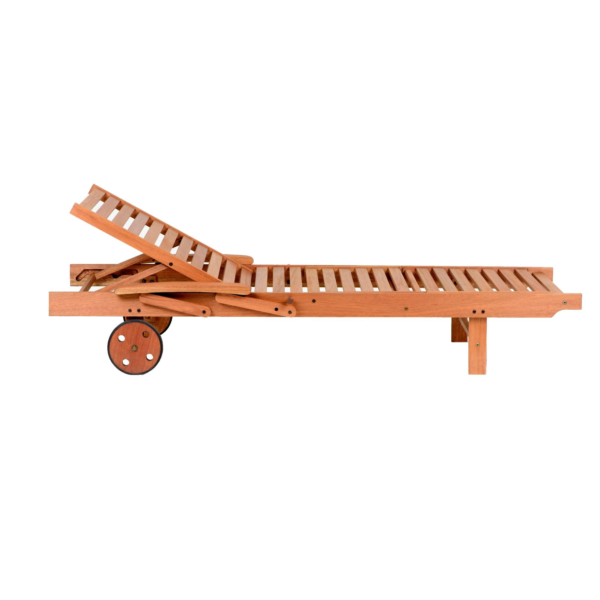 72" Brown Wooden Outdoor Chaise Lounge with Adjustable Backrest