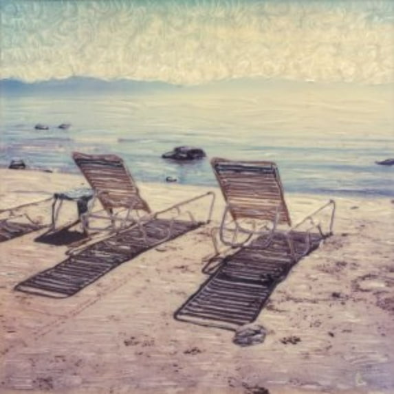 Outdoor Living and Style Blue and Gray Relaxing Respite Outdoor Canvas Square Wall Art Decor 24" x