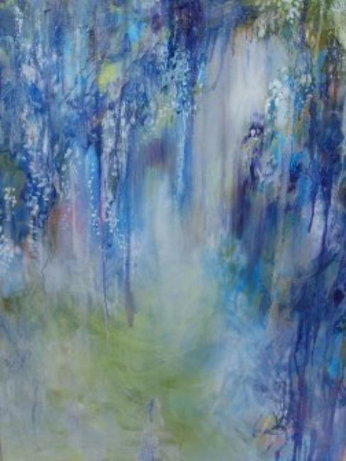 40" x 30" Blue and Green Abstract Canvas Outdoor Wall Art