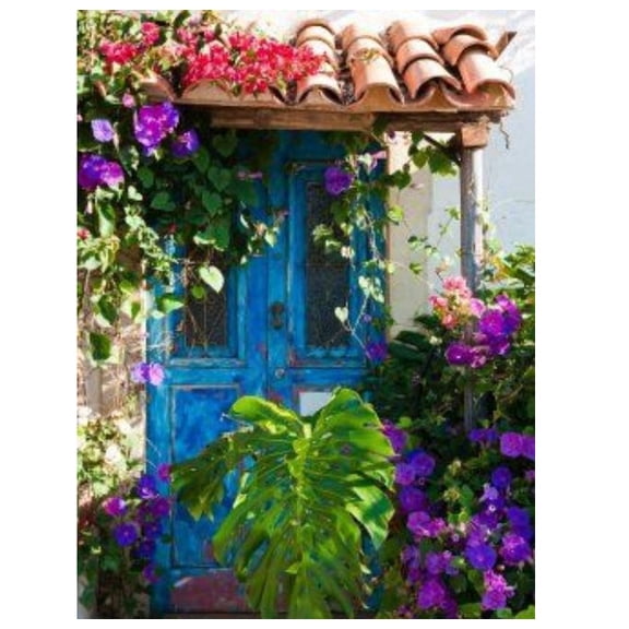 Outdoor Living and Style Blue and Purple Morning Glory Outdoor Canvas Rectangular Wall Art Decor 40"