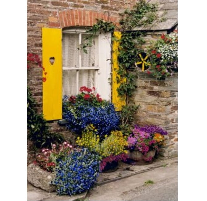 Polperro Outdoor Canvas Art with Yellow and Blue Floral Design