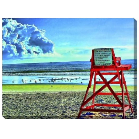 Outdoor Living and Style Blue and Red Guard Chair Outdoor Canvas Rectangular Wall Art Decor 30" x