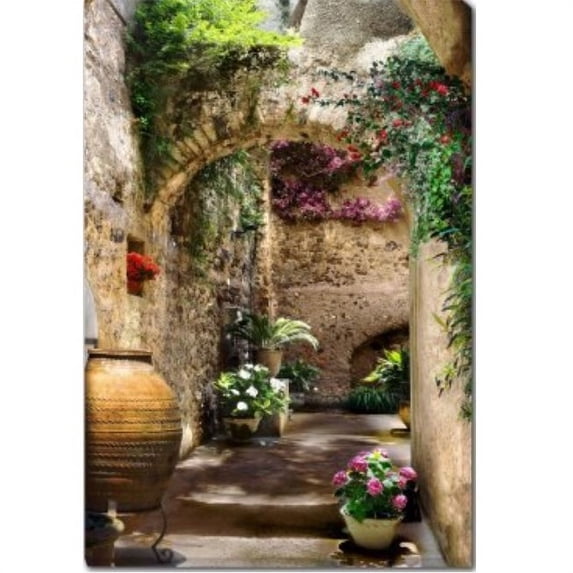 Outdoor Living and Style Green and Beige Aragonese Arches Outdoor Canvas Rectangular Wall Art Decor