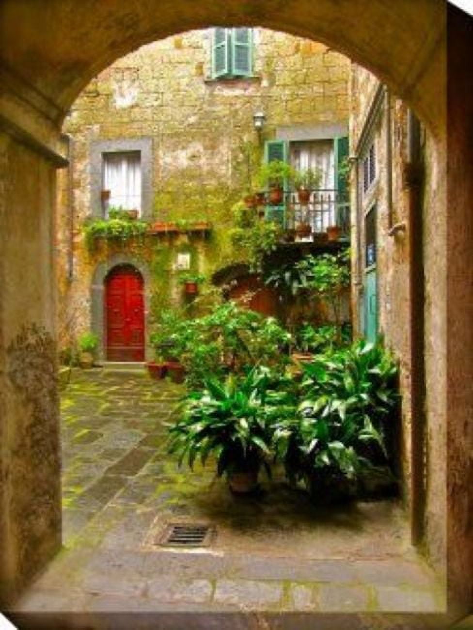 Green and Brown Italian Courtyard Outdoor Canvas Wall Art, 30 x 40