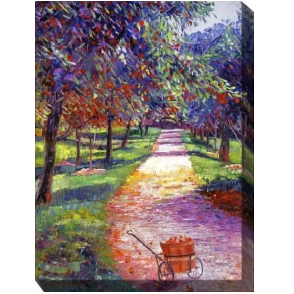 Outdoor Living and Style Green and Orange Apple Orchard Outdoor Canvas Rectangular Wall Art Decor
