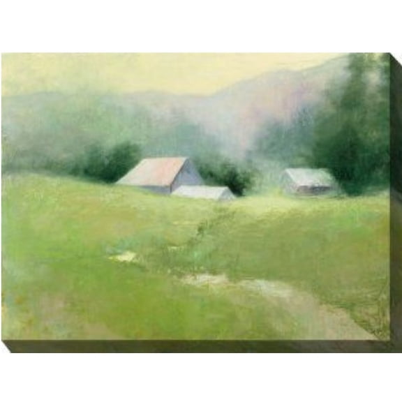 Outdoor Living and Style Green and White Open Field Outdoor Canvas Rectangular Wall Art Decor 40" x