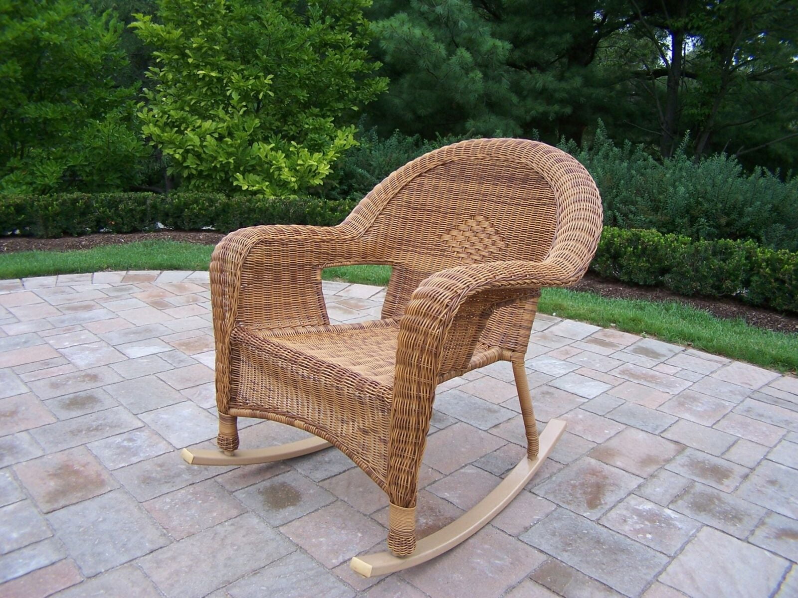 Natural Brown Wicker Outdoor Rocking Chair Set with Arms - 42.75"
