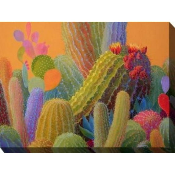 Outdoor Living and Style Orange and Green Desert Wealth Outdoor Canvas Rectangular Wall Art Decor