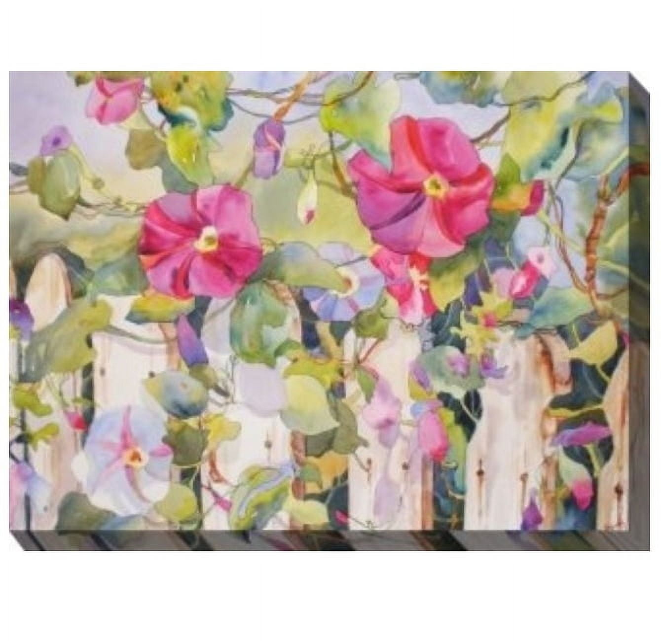 Pink and Green Floral Abstract Outdoor Canvas Wall Art 40" x 30"