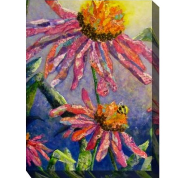 Outdoor Living and Style Purple and Yellow Busy Bee Outdoor Canvas Rectangular Wall Art Decor 40" x