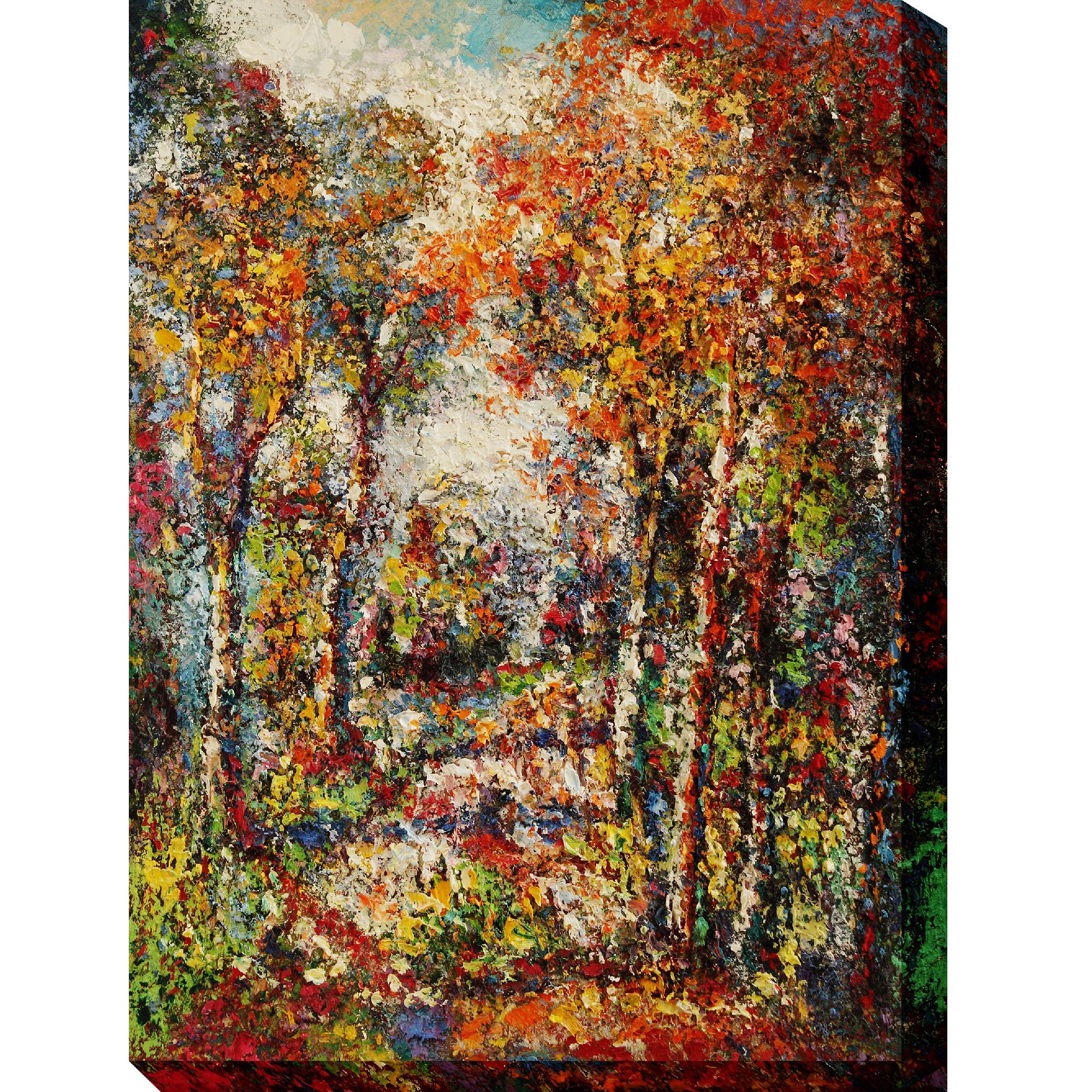 Vibrant Red and Green Forest Canvas Landscape Wall Art 40" x 30"