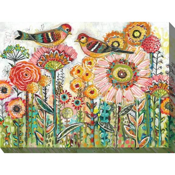 Outdoor Living and Style Red and Yellow Sweet Tweets Outdoor Canvas Rectangular Wall Art Decor 30" x